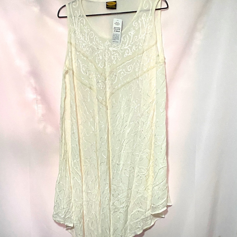 NWT RIMA BEACHWEAR BATA DRESS RINKLE LACE EMBROIDERY OFF WHITE ON SIZE FITS MOST